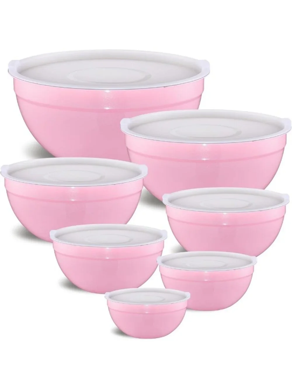 7-Piece Pink Nesting Mixing Bowls Set with Airtight Lids - Ideal for Baking